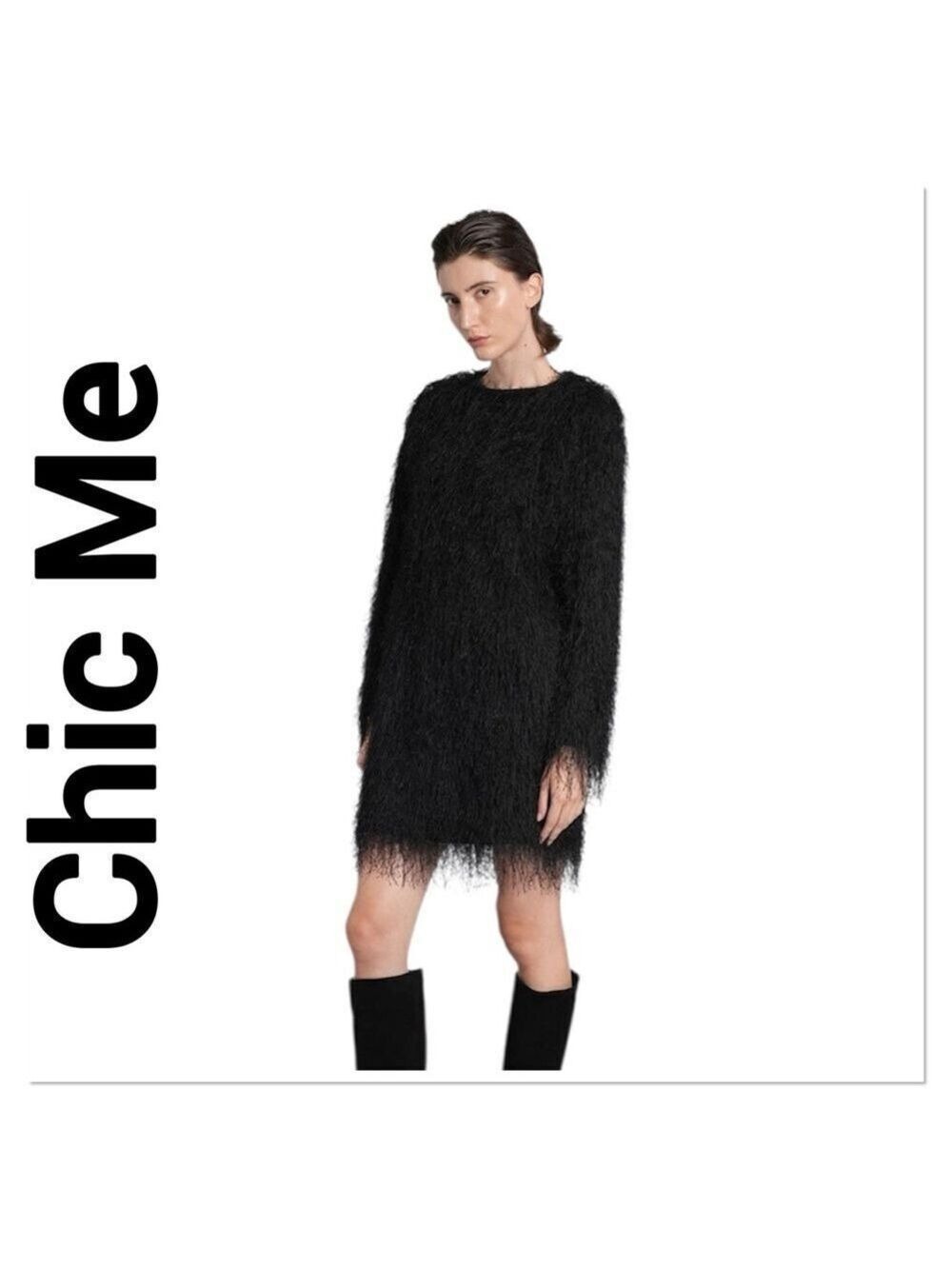 CHIC ME Black Long Sleeve Fuzzy Dress NWT size CL